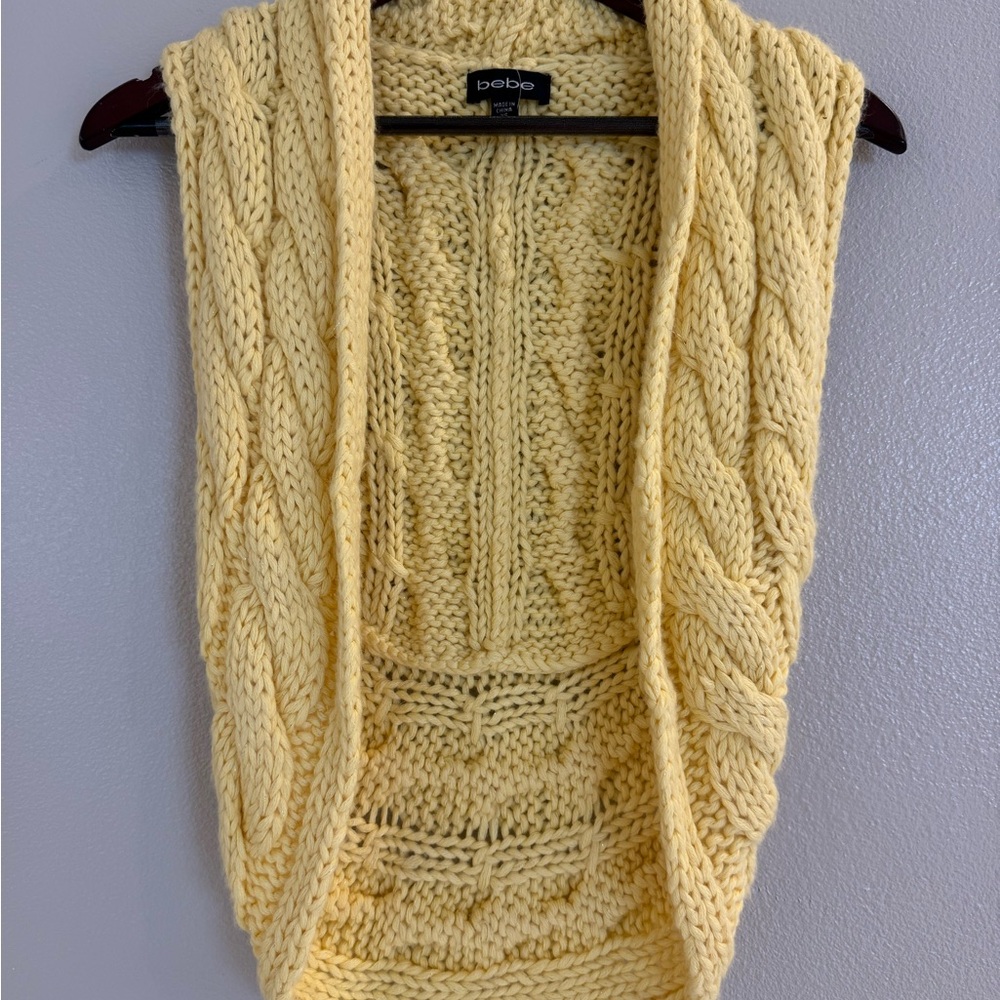 Bebe Women's Yellow Cable Knit Open Vest